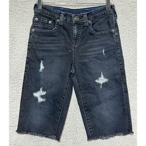 True Religion Shorts Blue Geno Cut Off Dark‎ Denim Womens Size 18 Preppy Bermuda